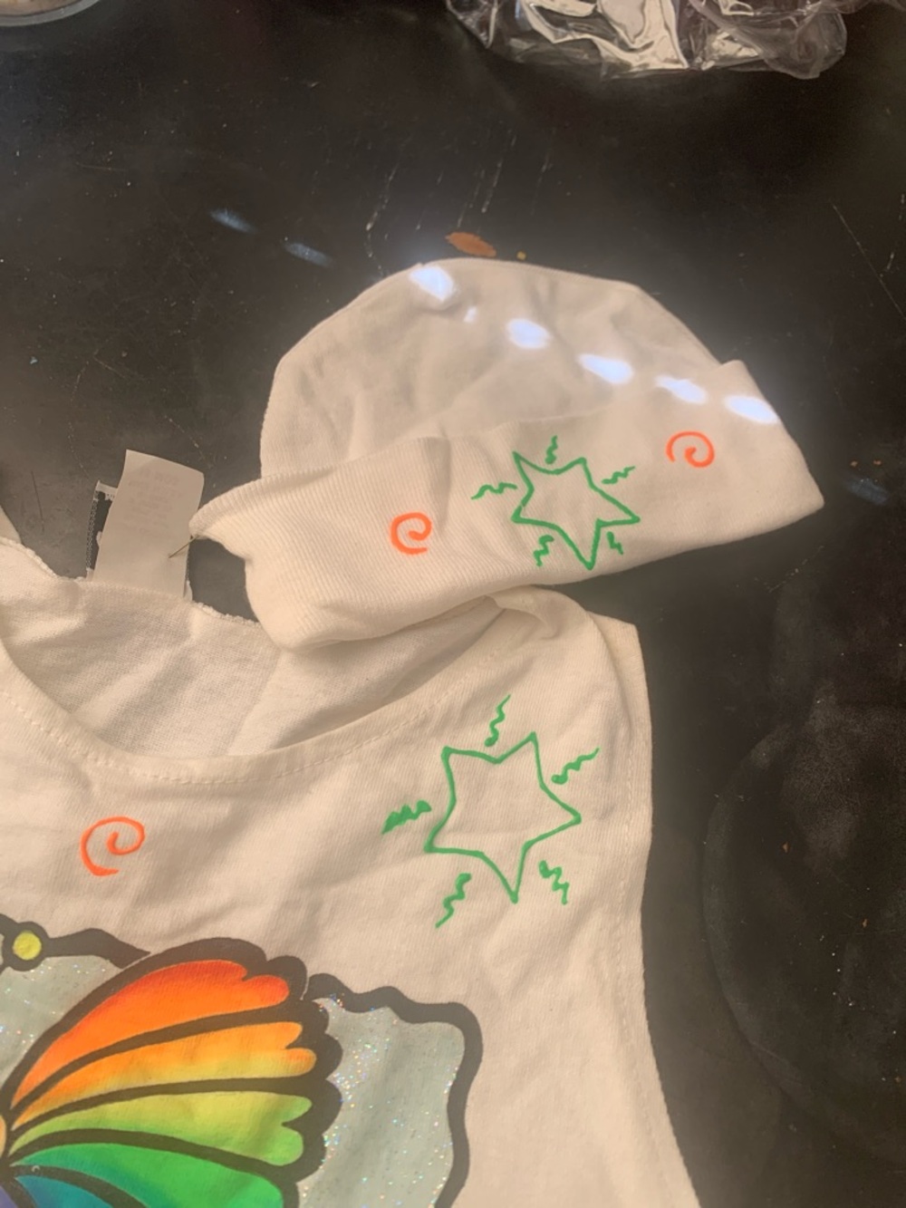 Hand-Painted Butterfly & Sun Romper Set - White with Neon Accents - Picture 3 of 6